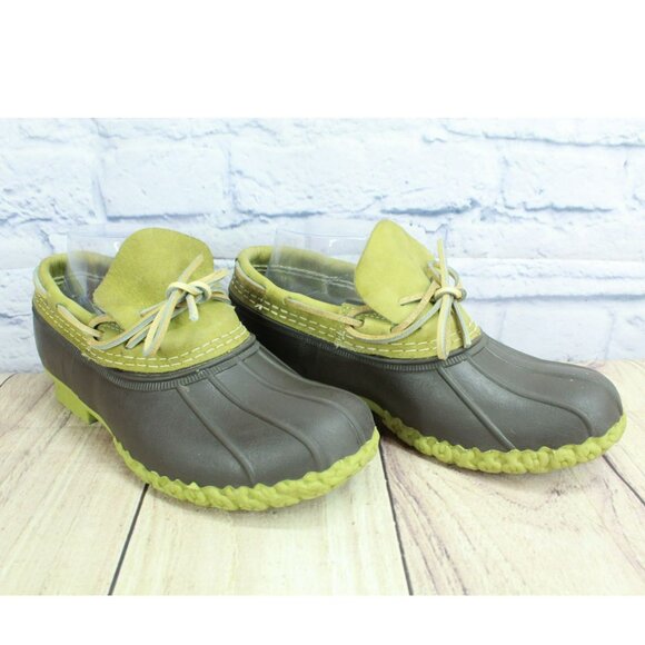 LL Bean Boots Rubber Moc Nubuck Green Brown Waterproof Unlined Size 7 M - Picture 3 of 10